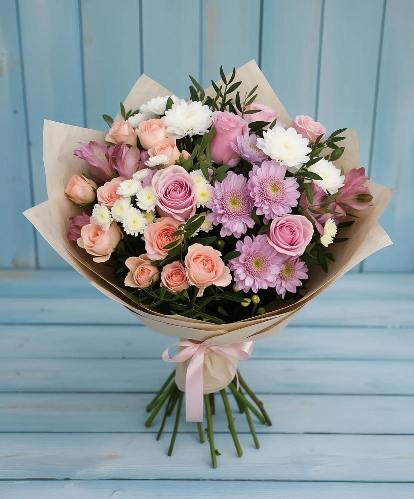 Букет цветов из: Хризантемы, Розы и Альстромерии в Иншинский