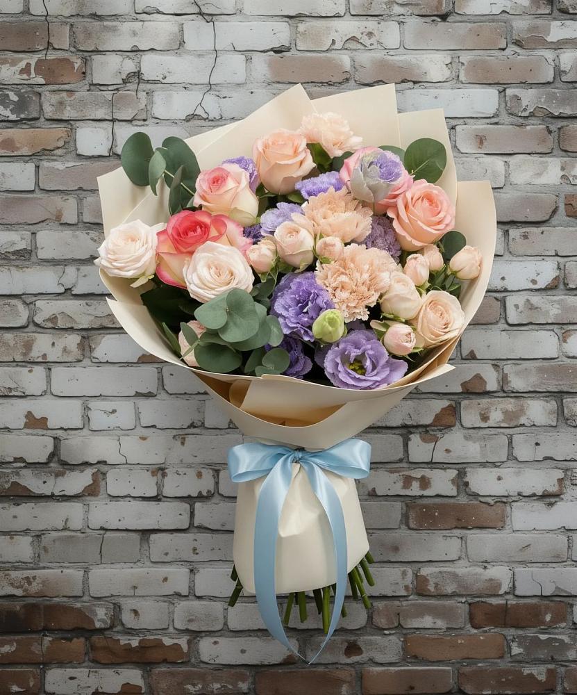 Букет цветов из: Розы, Лизиантусы и Гвоздики в Иншинский