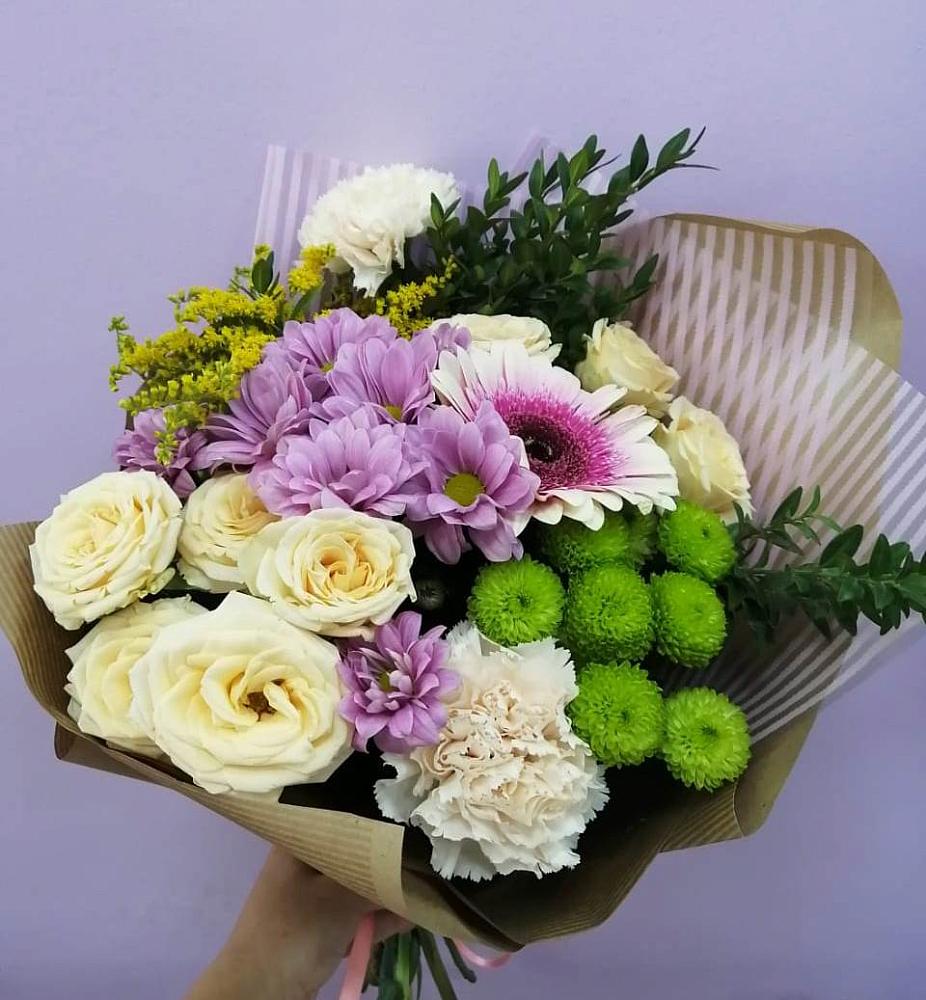 Букет цветов из: Хризантемы, Розы, Гвоздики и Герберы в Иншинский