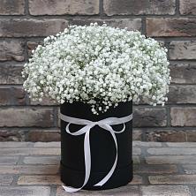 Цветочная композиция из Гипсофила в шляпной коробке в Иншинский