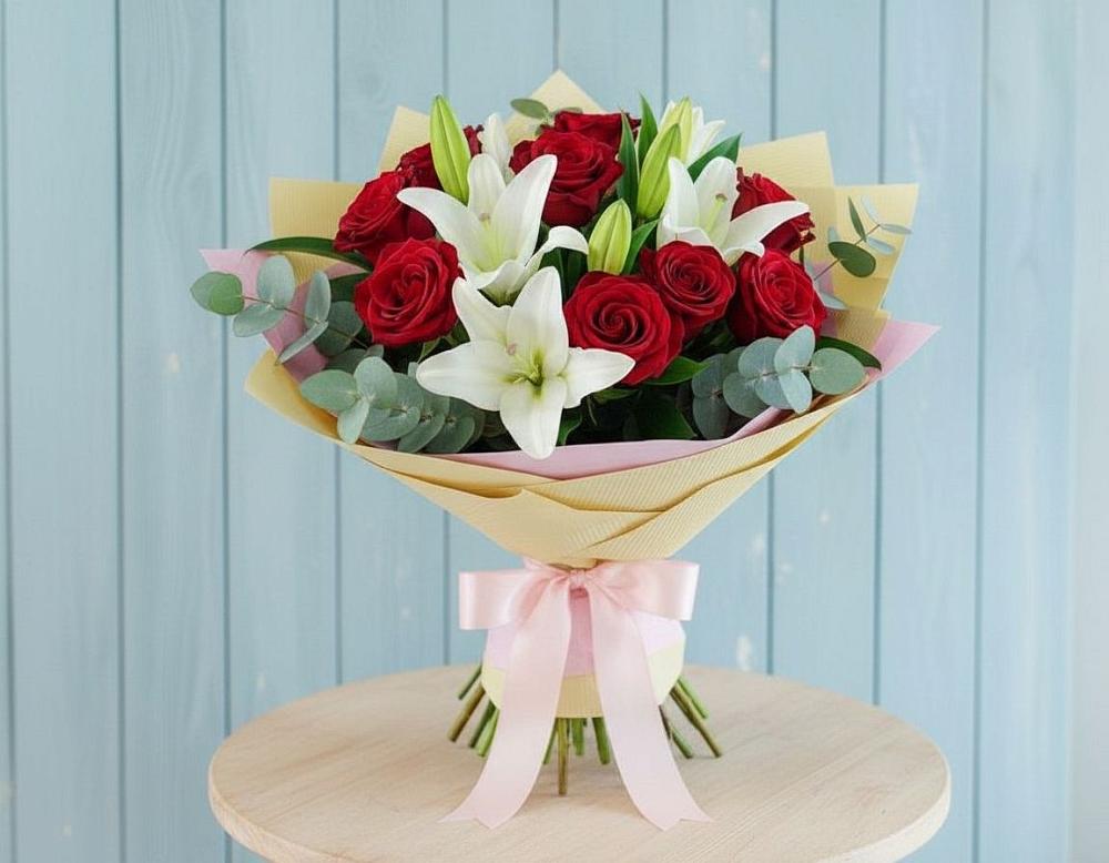 Букет цветов из: Лилии и Розы в Иншинский